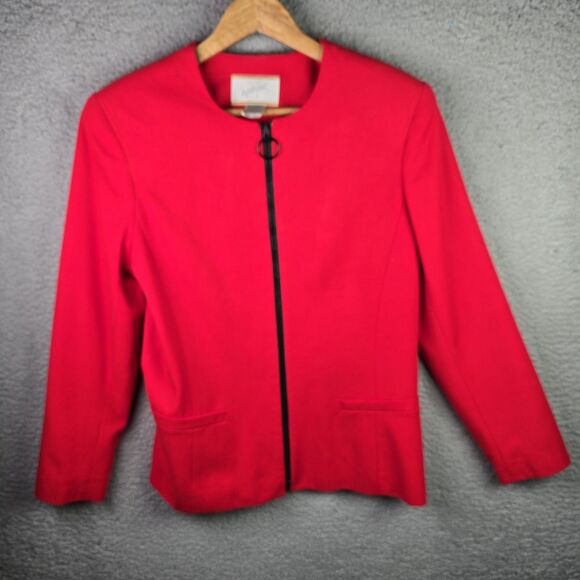 Vintage Jacqueline Ferrar Blazer Jacket Womens 8 Red Full Zipper Lined - Picture 5 of 10